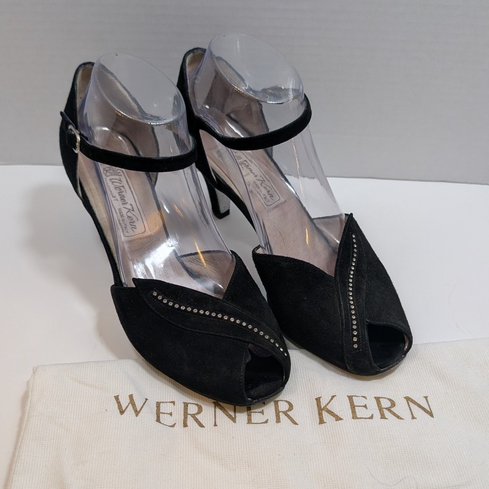 Werner Kern Ilona Ballroom Dance Shoes Black Suede Rhinestone 6 UK 9 US Italy